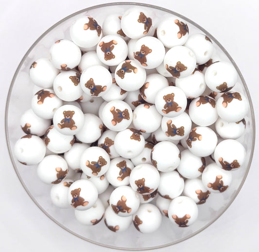 15mm vintage teddy bear print (HBK exclusive) silicone bead