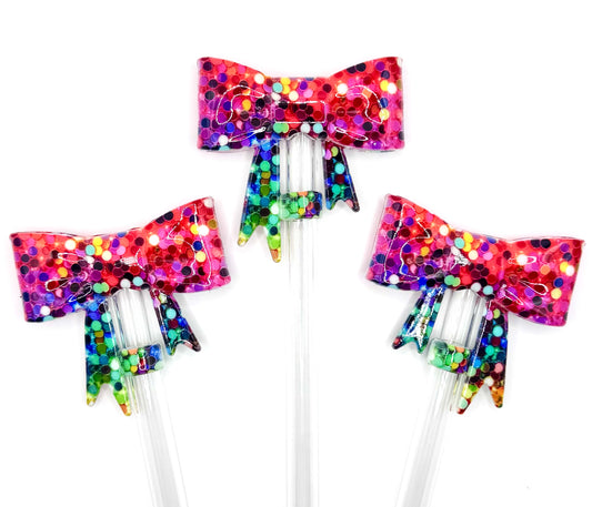 Opal Bling rhinestones (HBK exclusive) big bow silicone straw topper