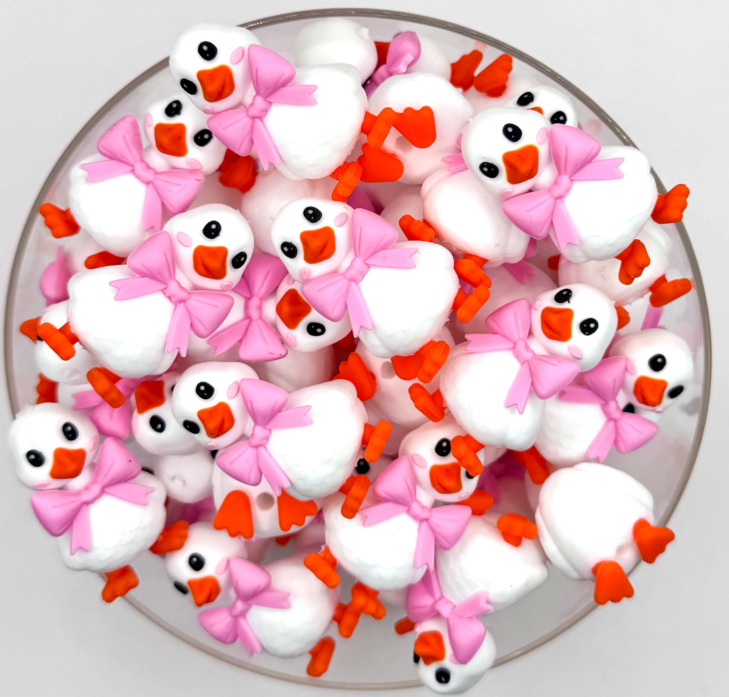 3D goose with pink bow silicone focal bead
