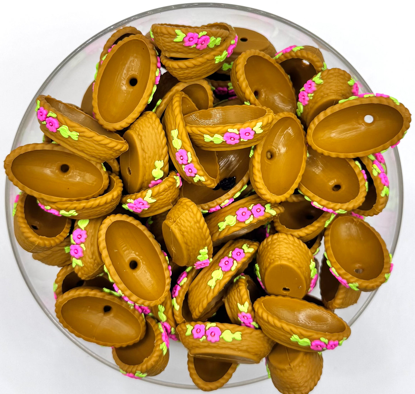 3D brown basket made for the hen (HBK exclusive) silicone focal bead