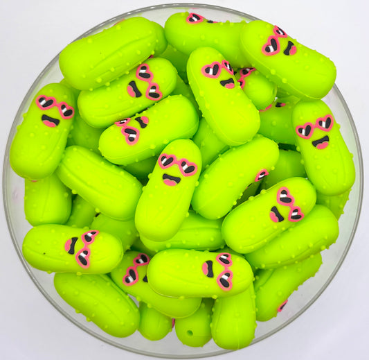 3D pickle with glasses silicone focal bead