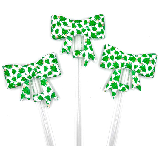 Christmas tree bow silicone straw topper