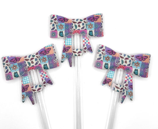 Butterfly patchwork silicone straw topper