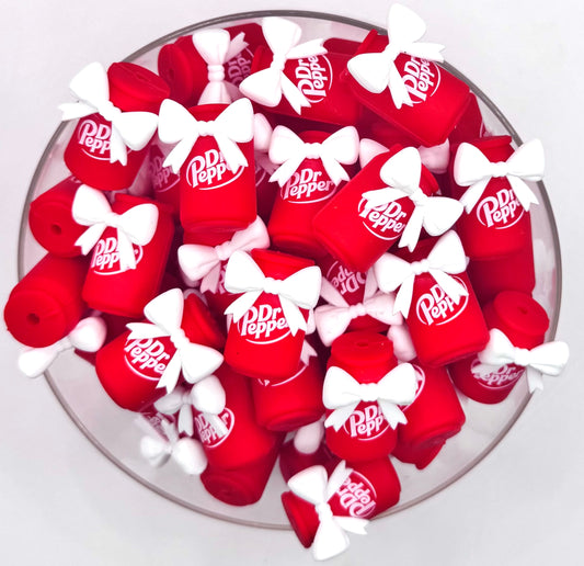 3D DR Pepper soda can with bow (HBK exclusive) silicone bead