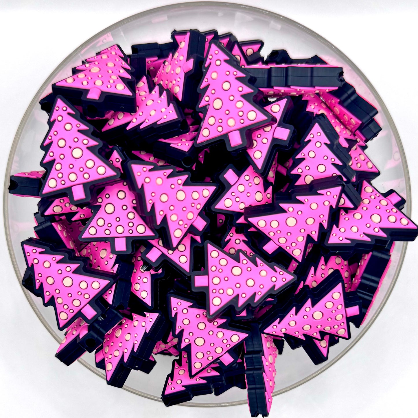Pink polkadot Christmas tree (HBK exclusive) silicone focal bead