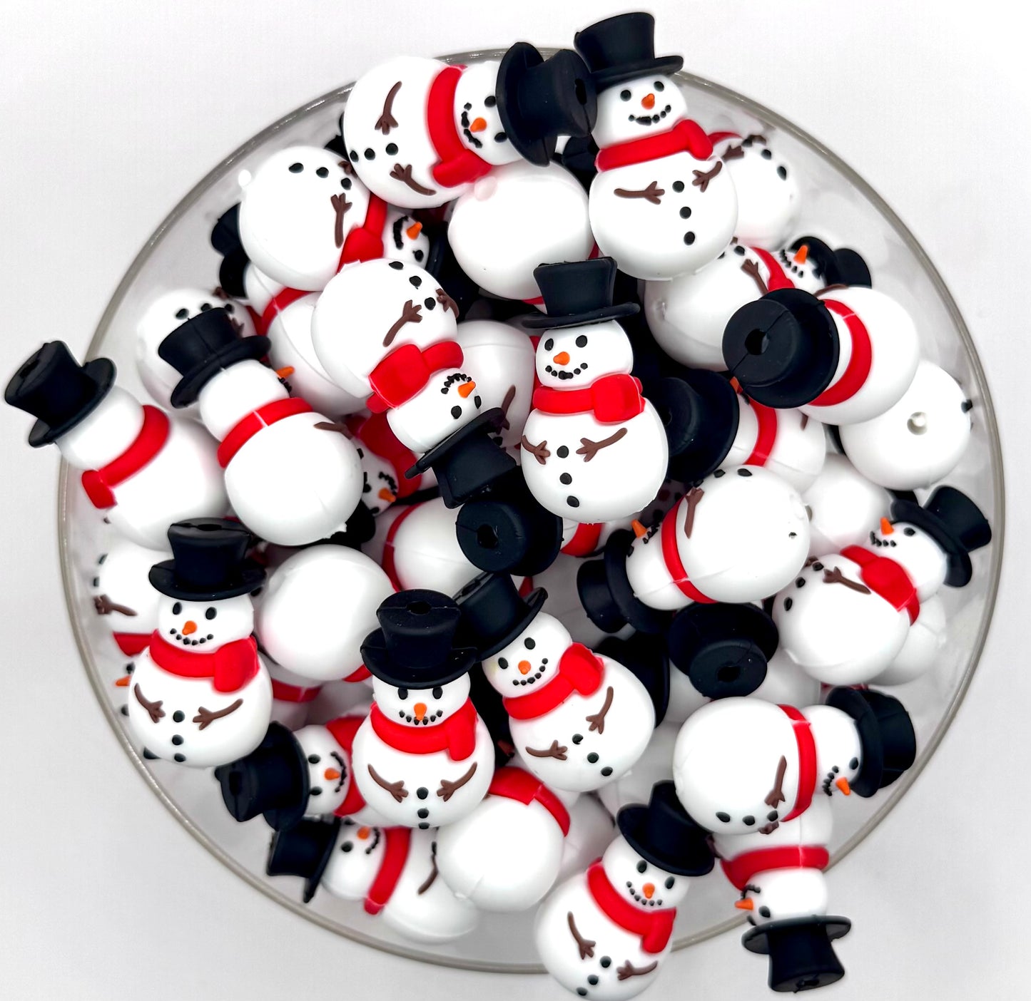 3D snowman with red scarf silicone focal bead