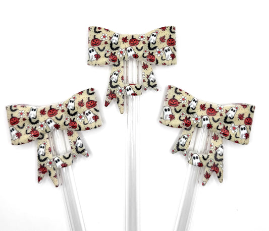 Daisy ghost pumpkins big bow silicone straw topper