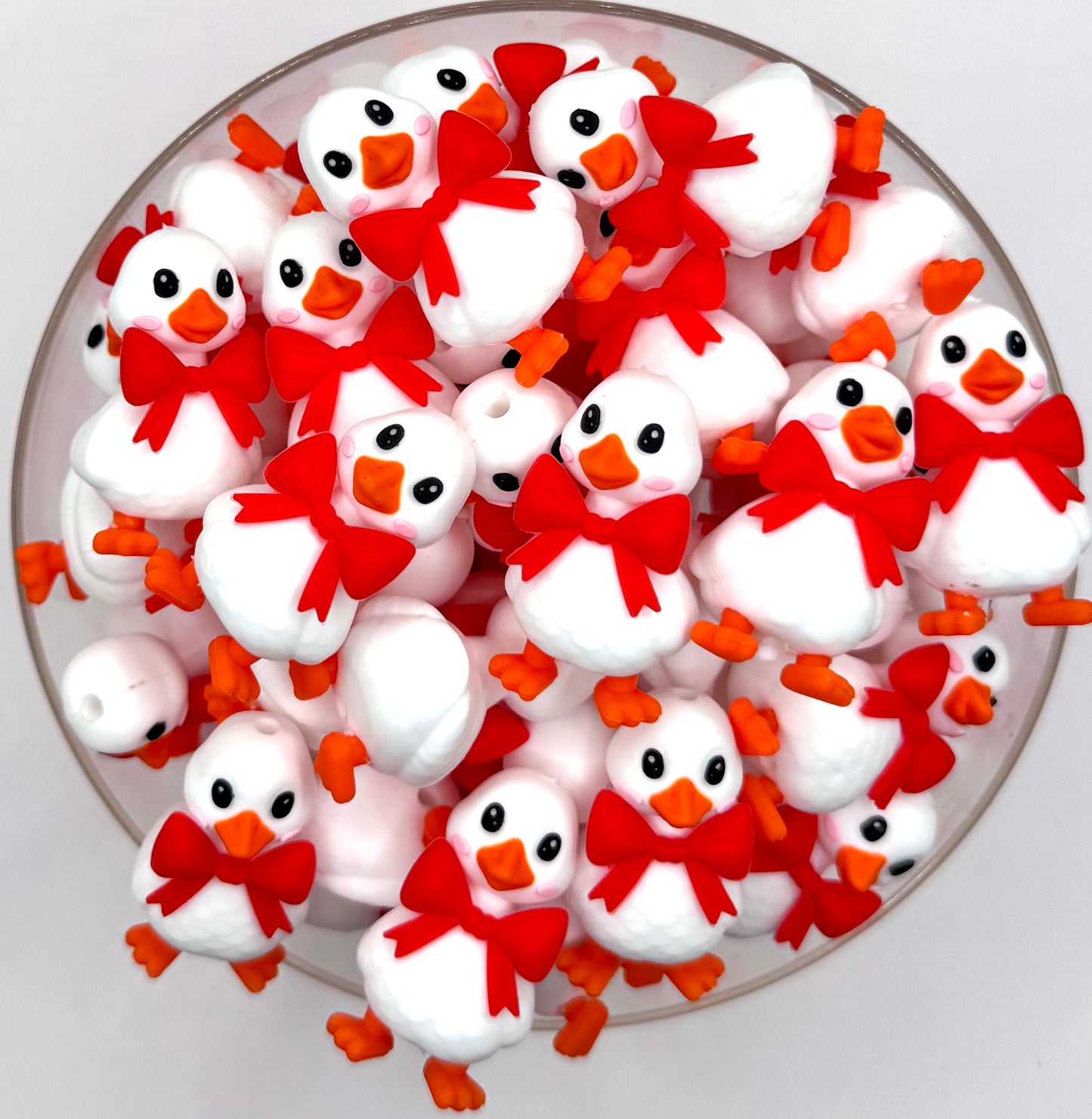 3D goose with red bow silicone focal bead