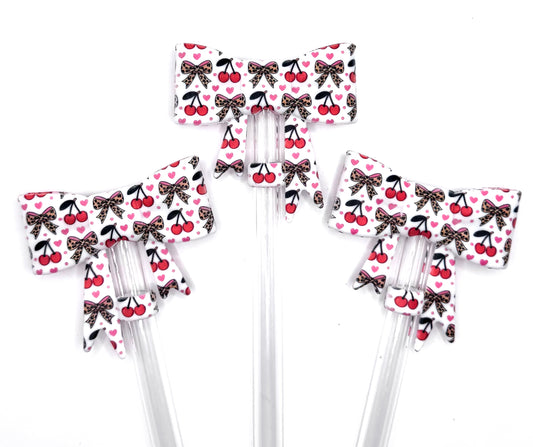 Cherry & bow silicone straw topper