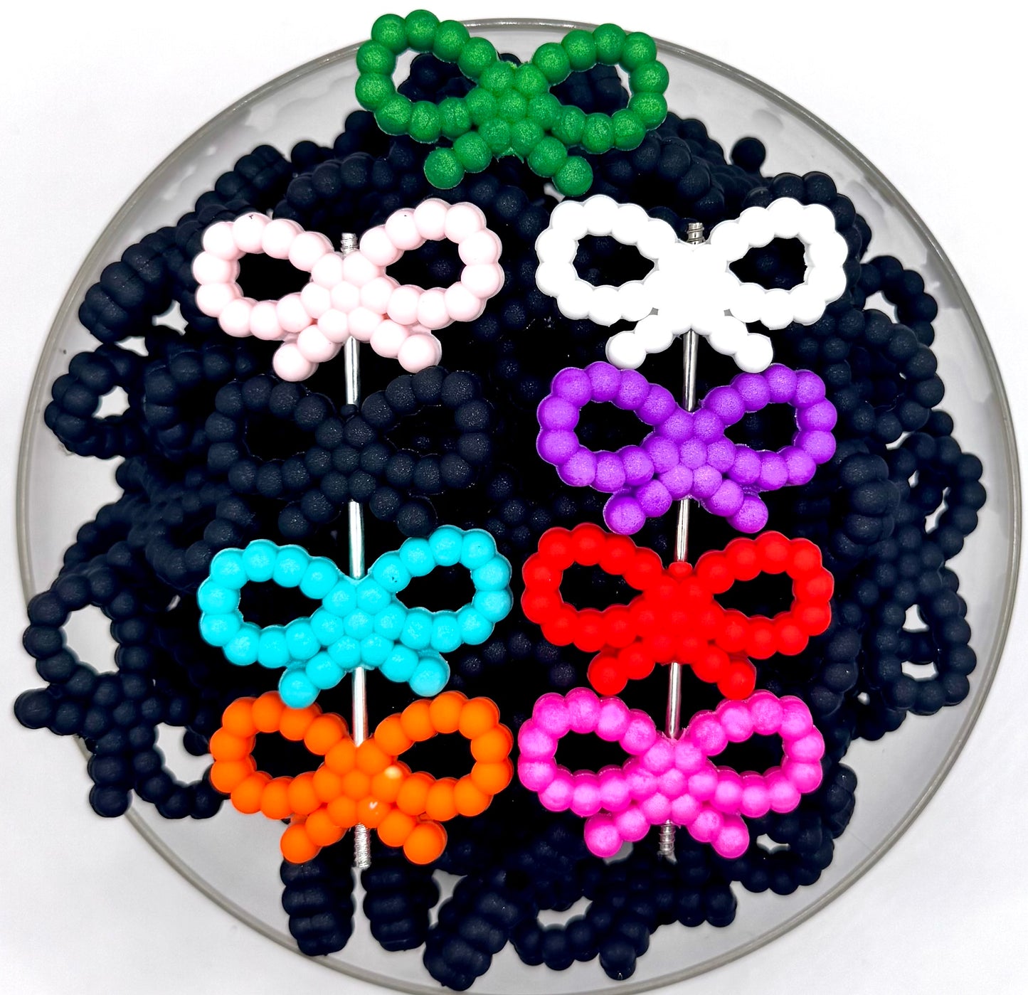 3D ribbon pearl bow silicone focal bead