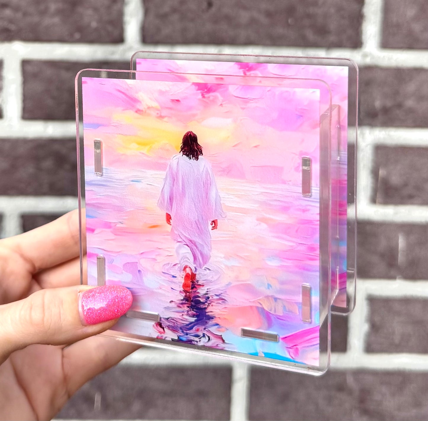 Pink waterbrush Jesus walking on water (HBK exclusive) acrylic pen holder