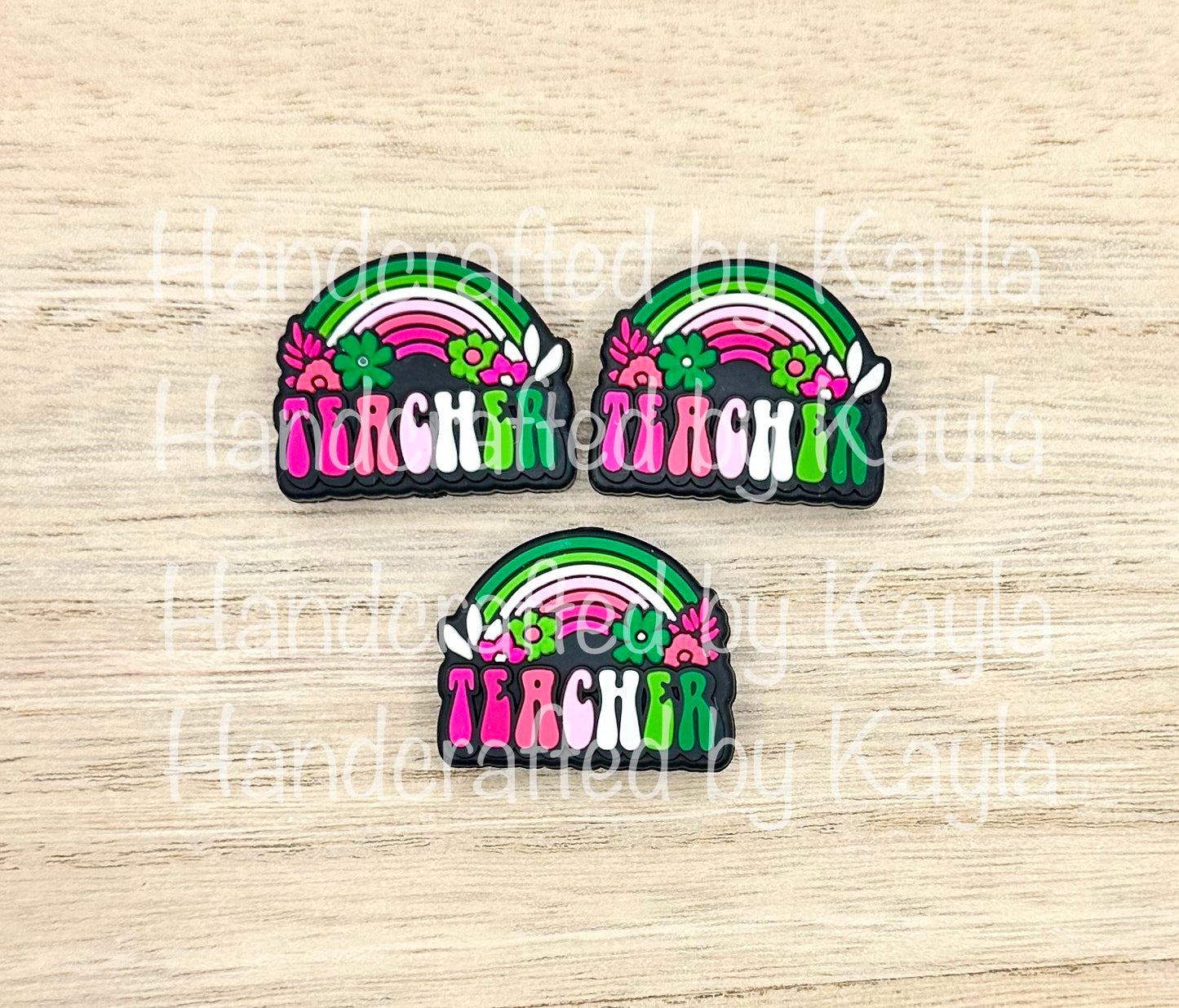 Pink and green teacher rainbow (HBK exclusive) silicone bead