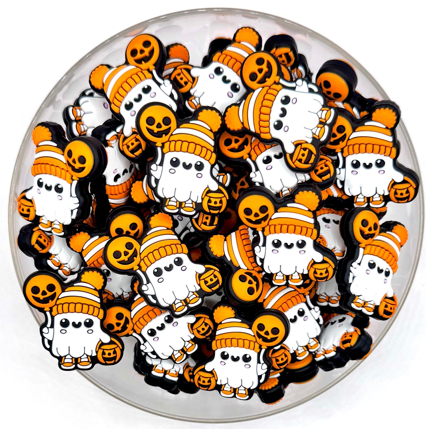 Cute Halloween ghost with balloon silicone focal bead