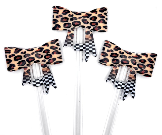 Leopard checkered ombré (HBK exclusive) silicone straw topper