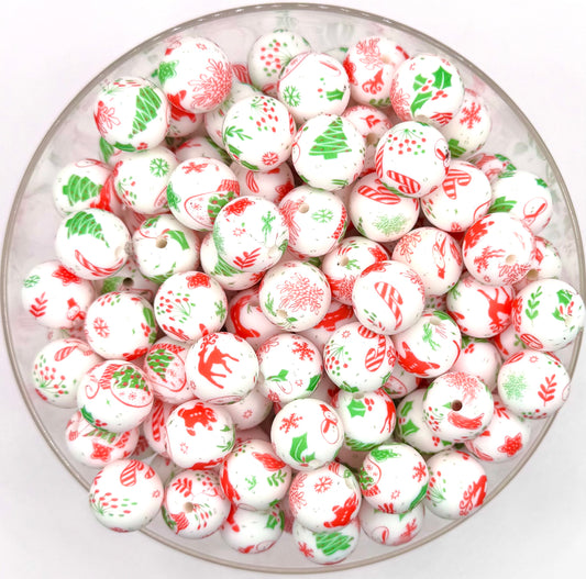 15mm old fashioned Christmas print silicone bead