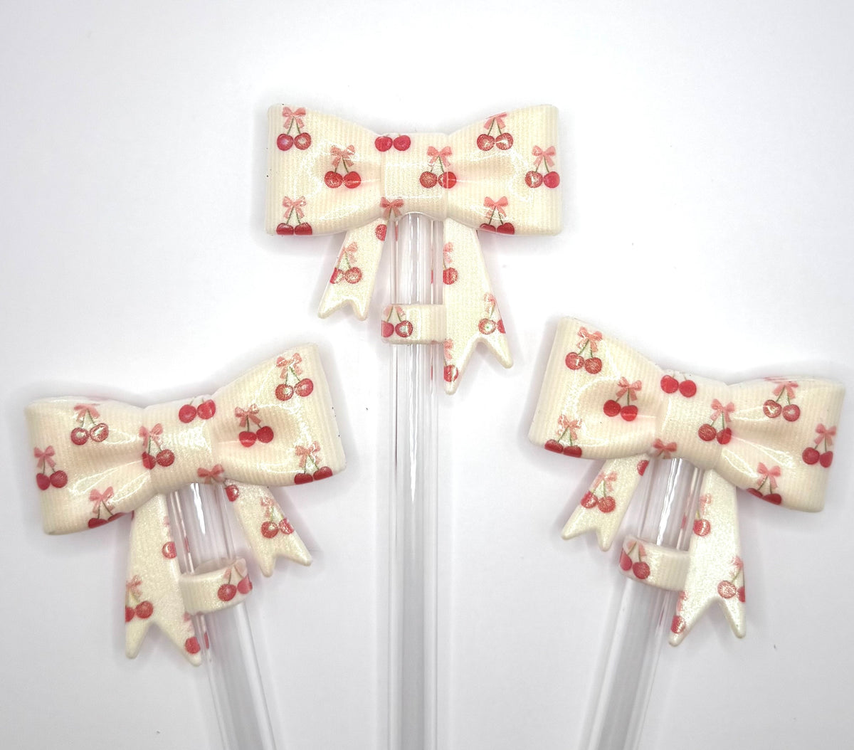 Opal Striped cherry bow (HBK exclusive) silicone straw topper