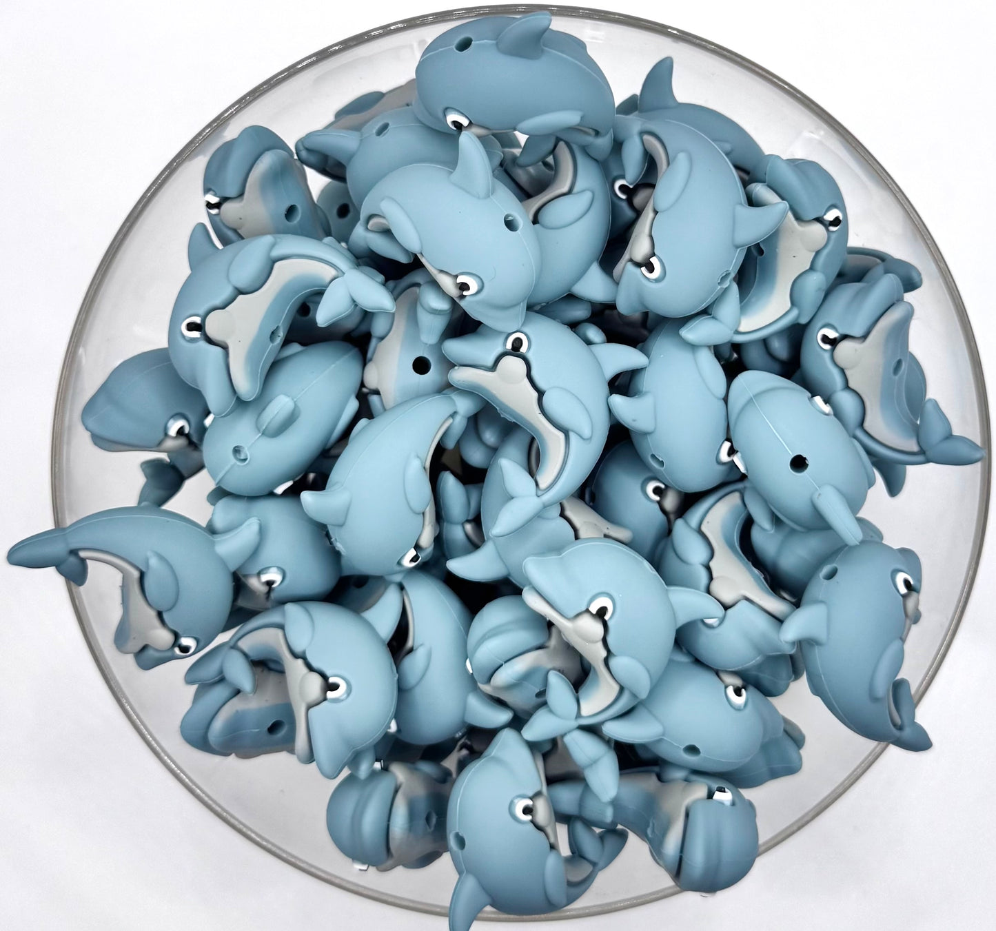 3D gray dolphin silicone focal bead ￼