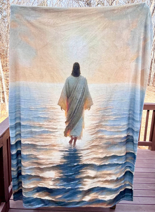 60x79 inch Jesus walking on water fluffy blanket (HBK exclusive)