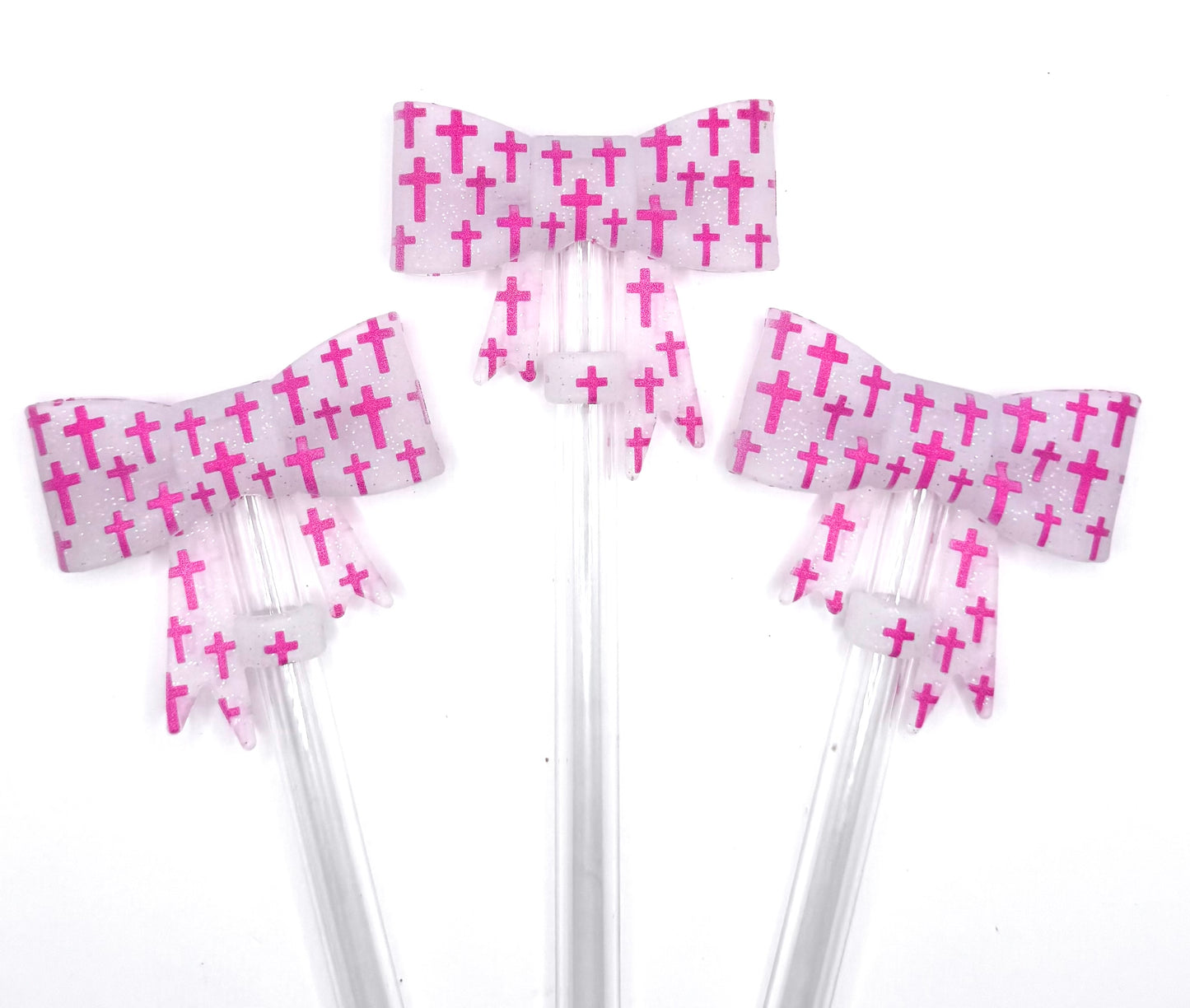 Hot pink cross (HBK exclusive) silicone straw topper