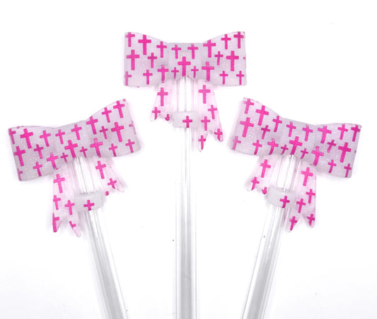 Hot pink cross (HBK exclusive) silicone straw topper