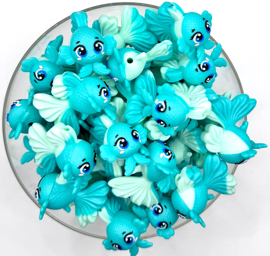 3D teal betta fish silicone focal bead