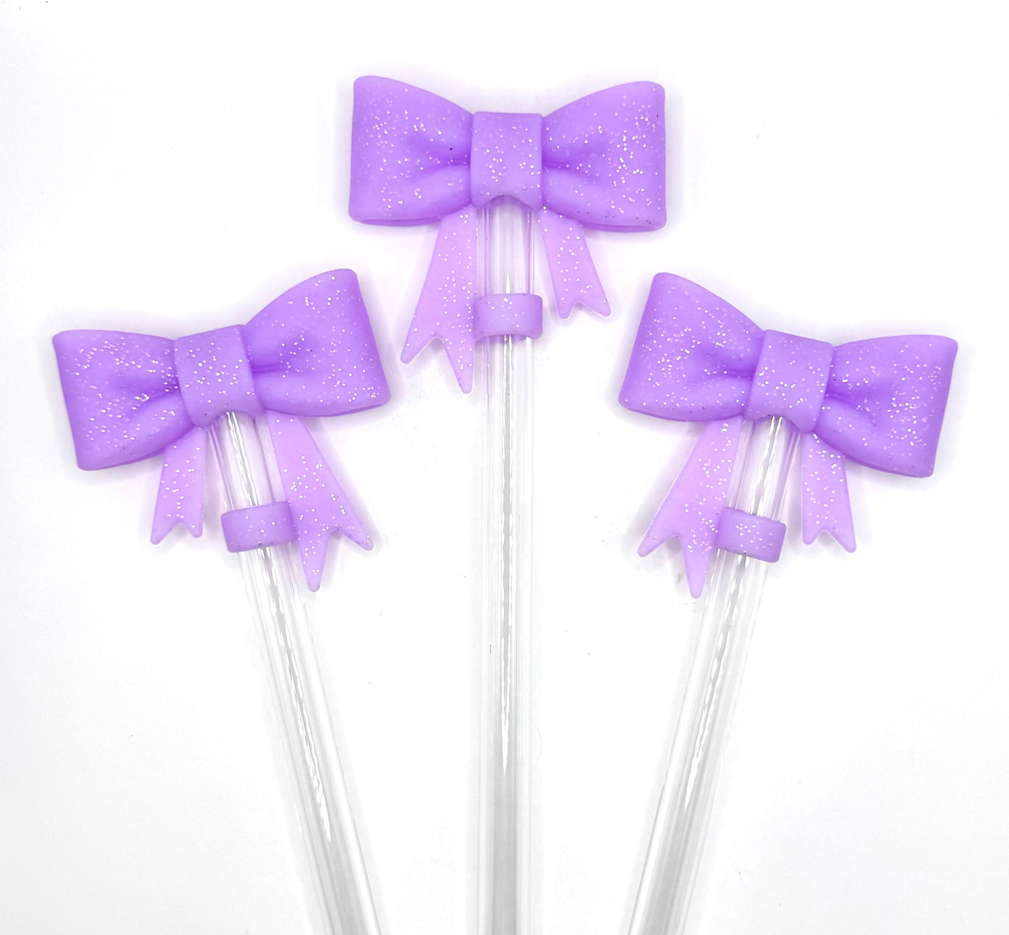 Purple glitter silicone bow straw topper