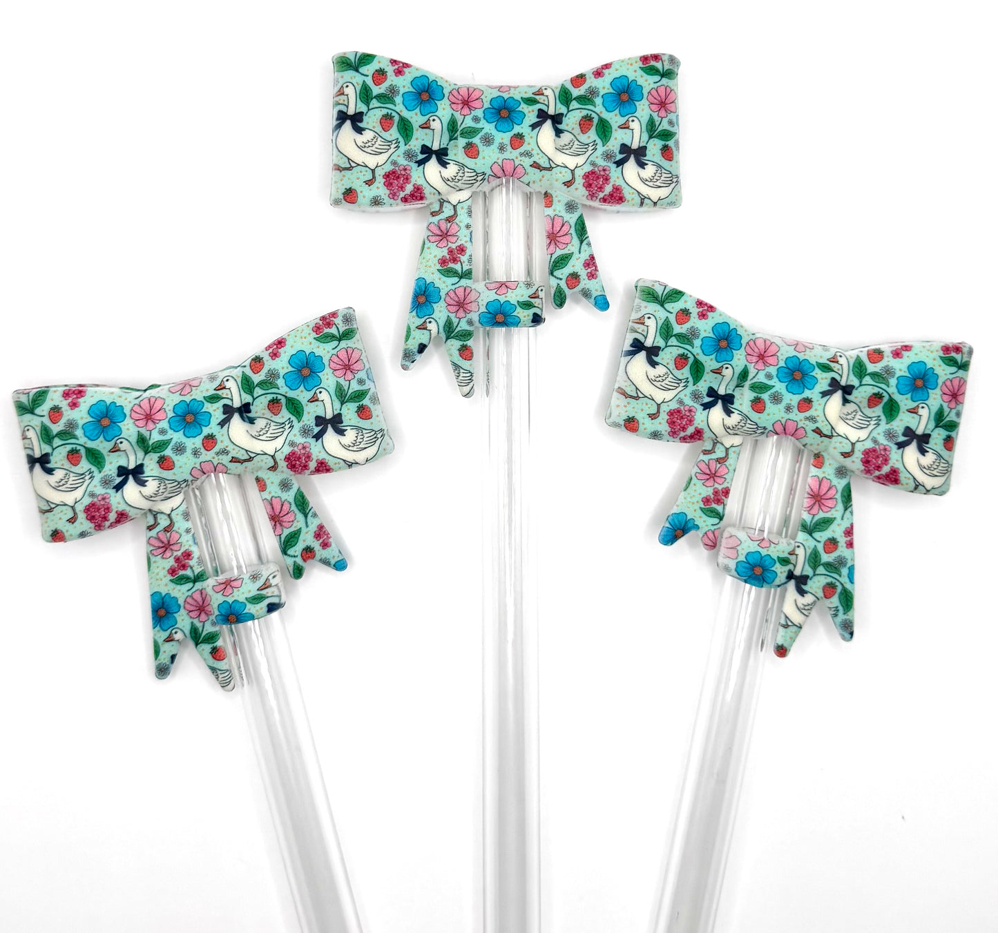 Floral goose silicone straw topper