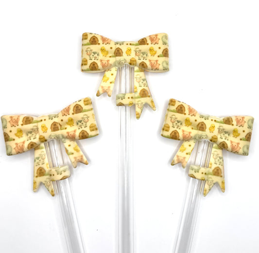 Farm animal bow (HBK exclusive) silicone straw topper