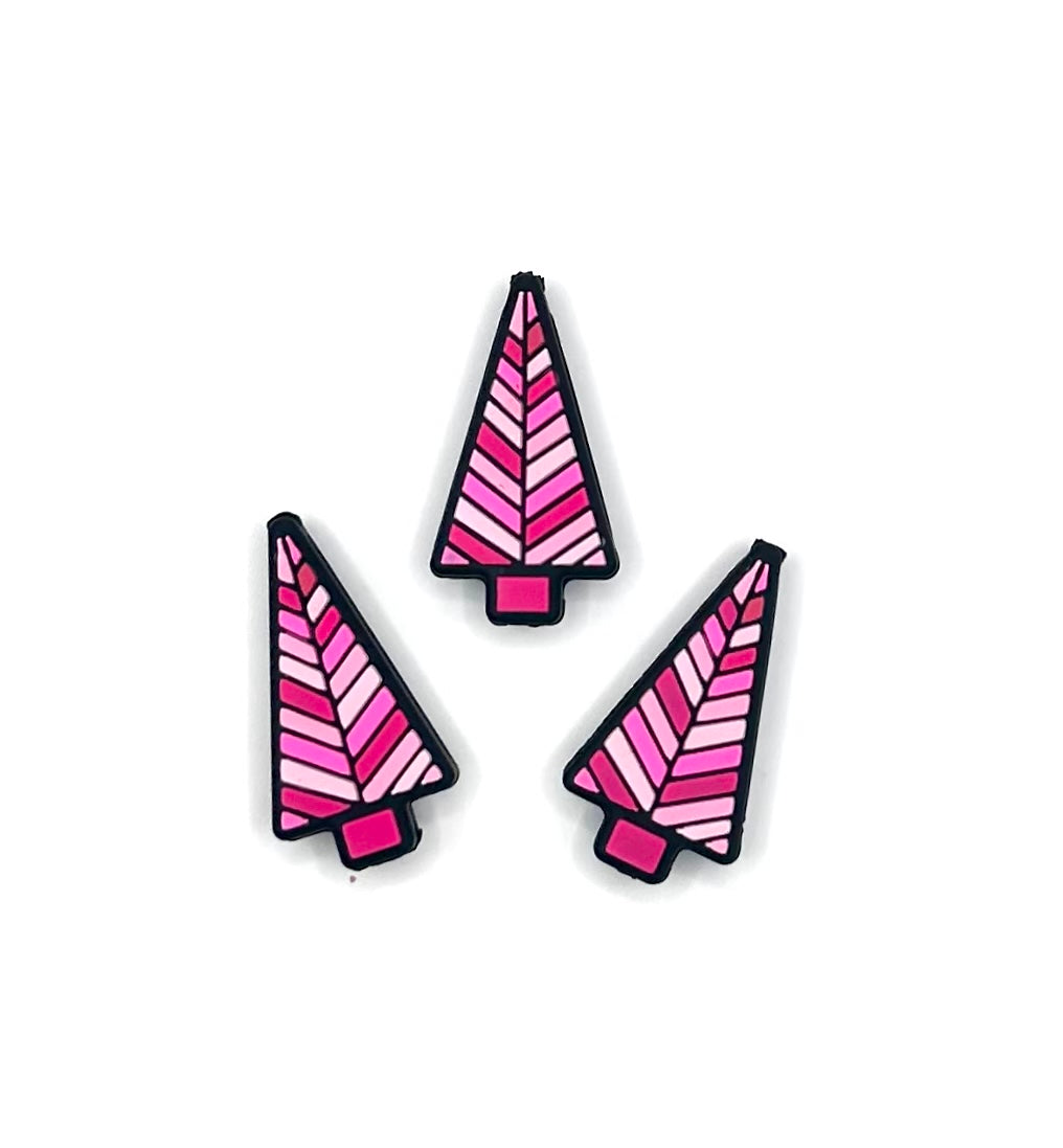 Striped pink Christmas tree (HBK exclusive) silicone focal bead