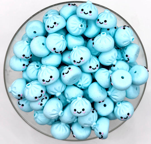 3D glitter blue dumpling silicone focal bead