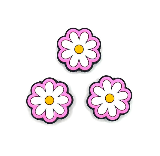 White & pink daisy silicone focal bead