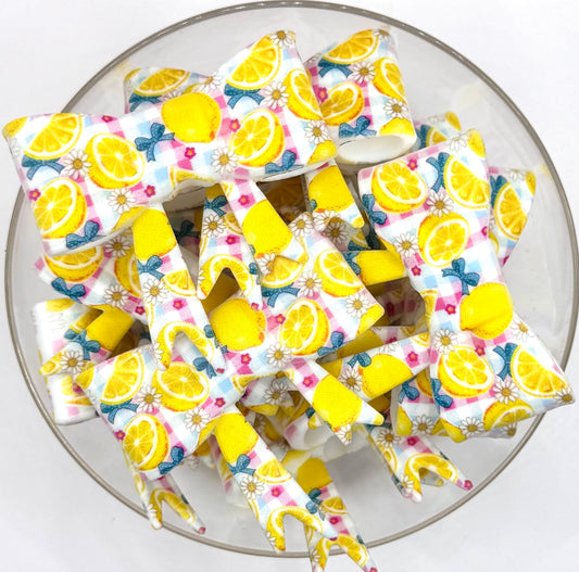Lemonade plaid bow silicone focal bead
