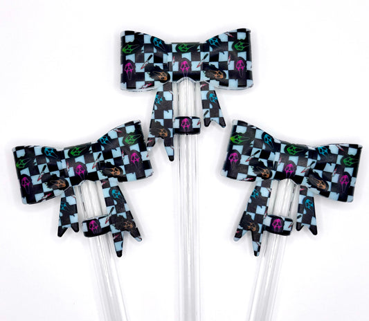 Checkered ghost face silicone straw topper