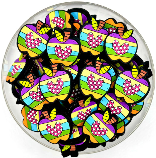 Polkadot striped Apple silicone focal bead