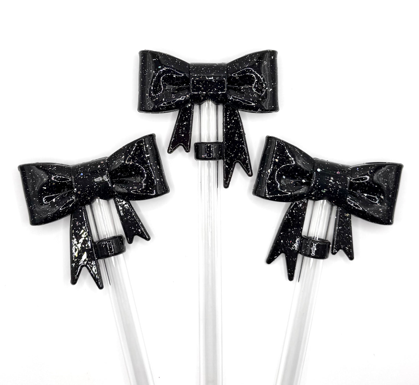 Liquid black glitter silicone straw topper