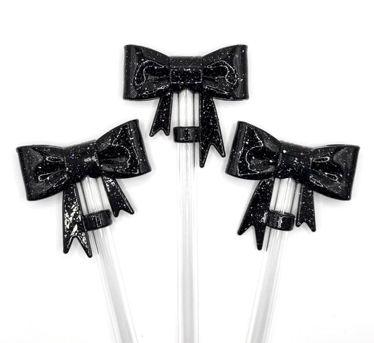 Liquid black glitter silicone straw topper