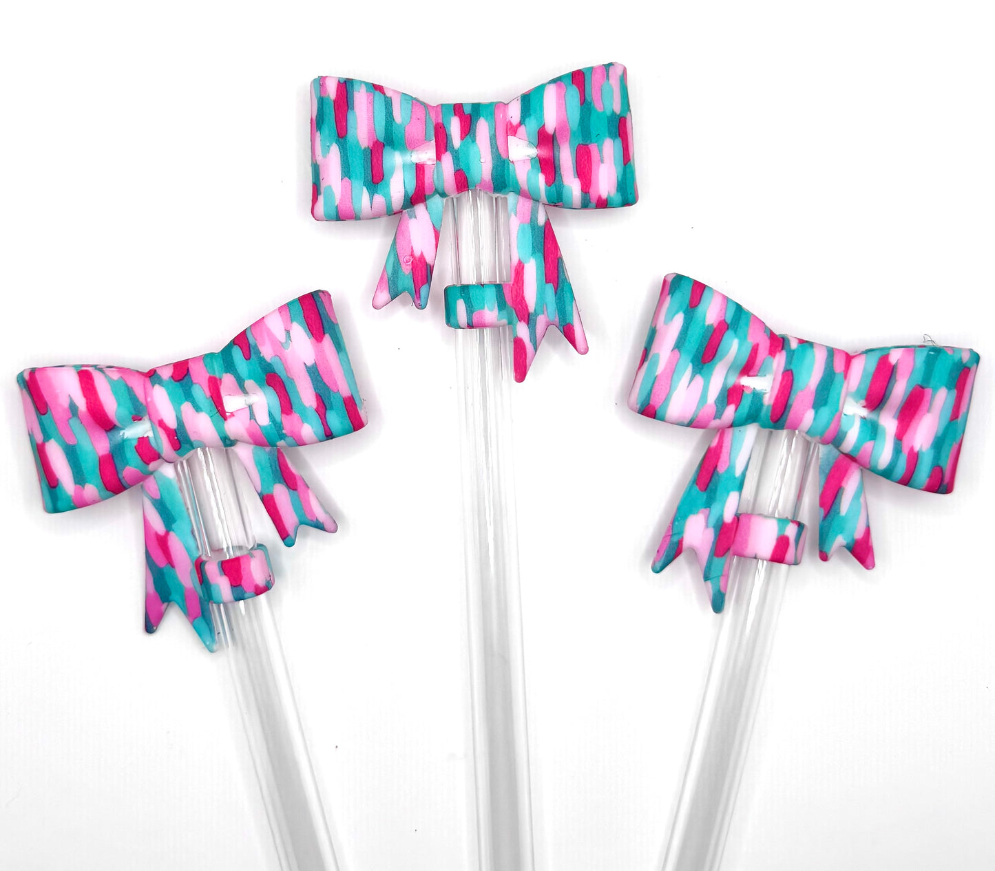 Cotton candy waterbrush bow silicone straw topper (HBK exclusive & collab)