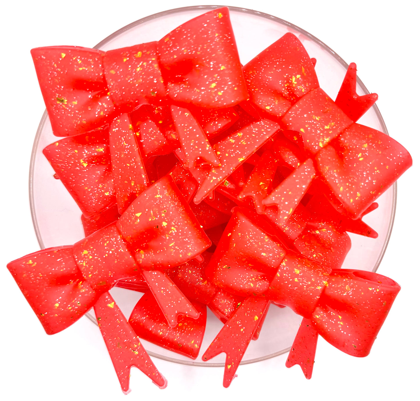Red & gold confetti big bow silicone focal bead