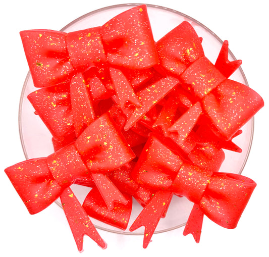 Red & gold confetti big bow silicone focal bead