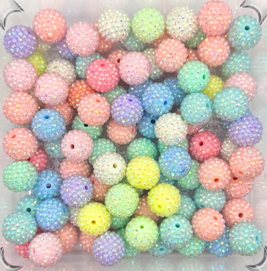 20mm pastel rhinestone acrylic beads (MIX of 10)