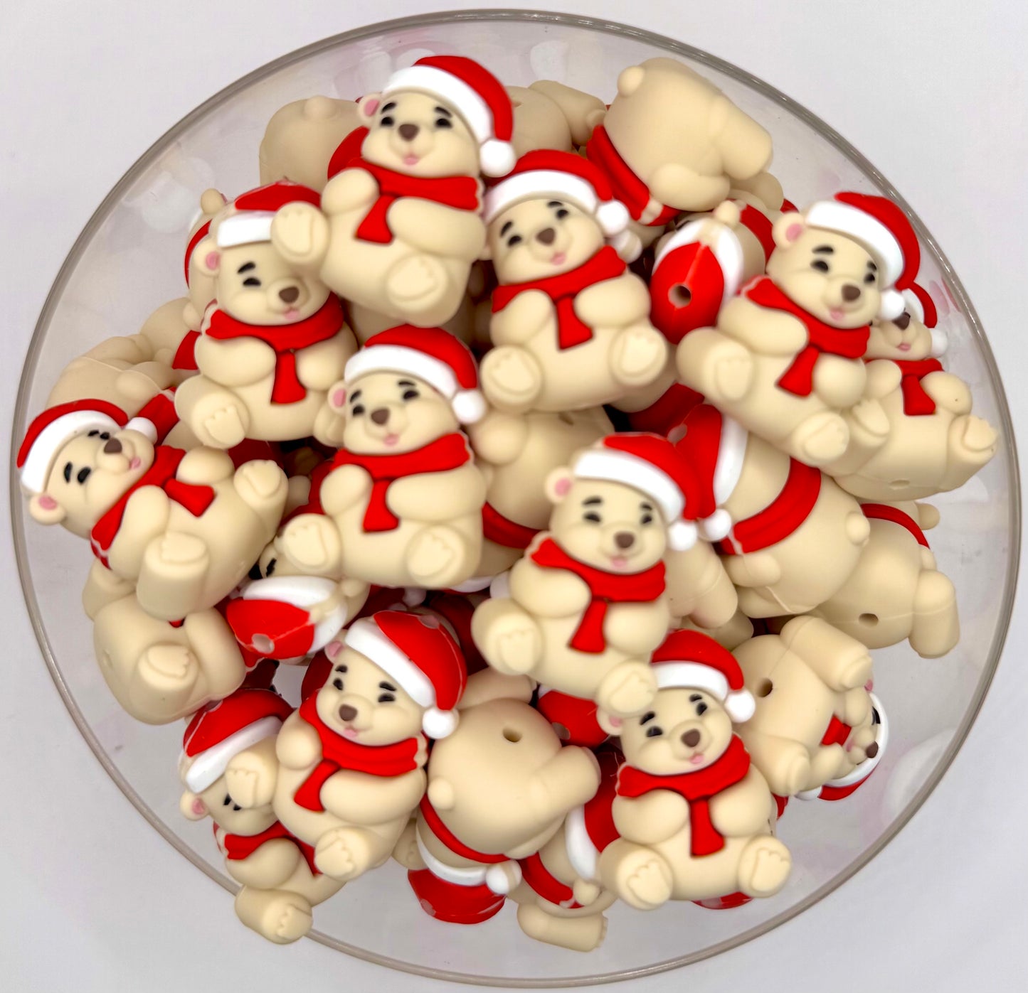 3D Christmas teddy bear silicone focal bead