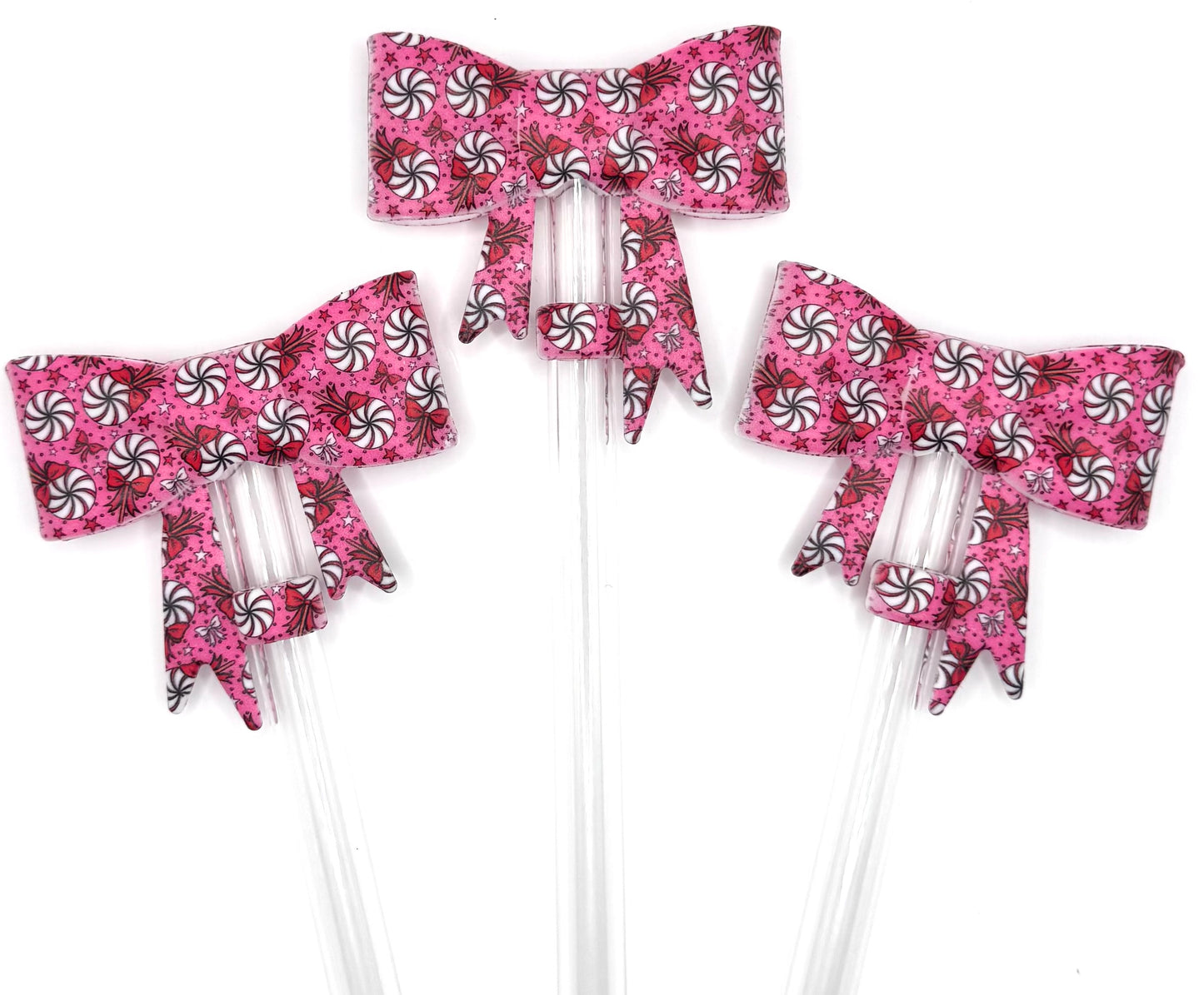 Pink Christmas lollipops silicone big bow straw topper