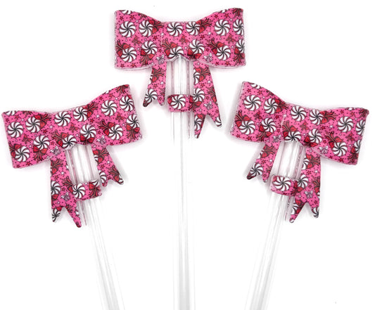 Pink Christmas lollipops silicone big bow straw topper