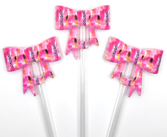 Pink waterbrush silicone straw topper