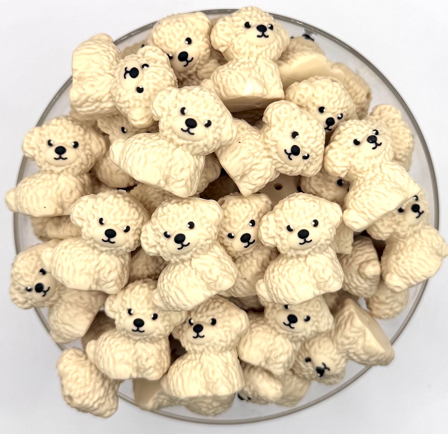 3D beige poodle silicone focal bead￼