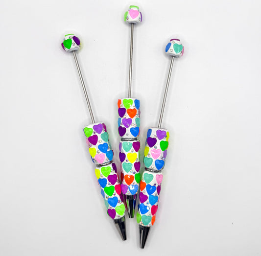 Colorful hearts fancy beadable pen