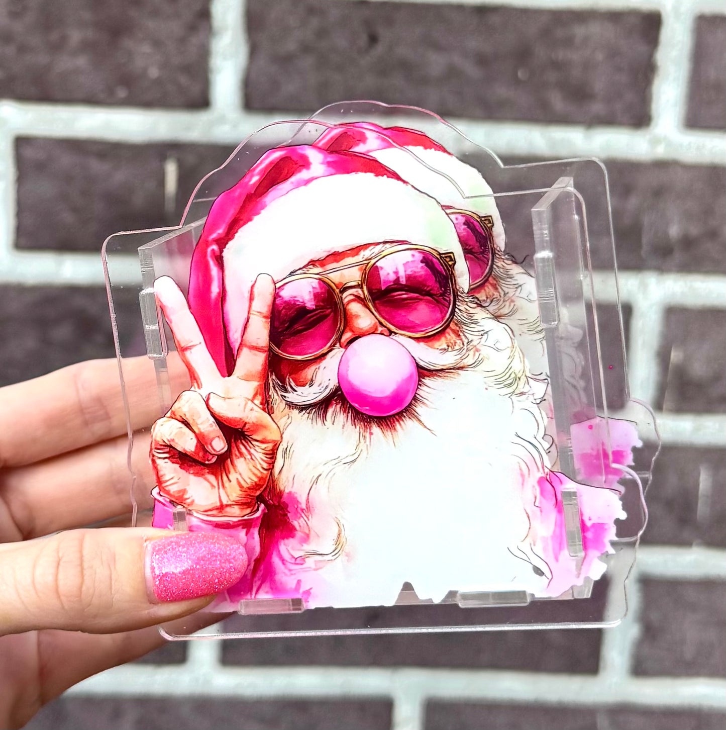 Santa bubblegum Christmas acrylic pen holder