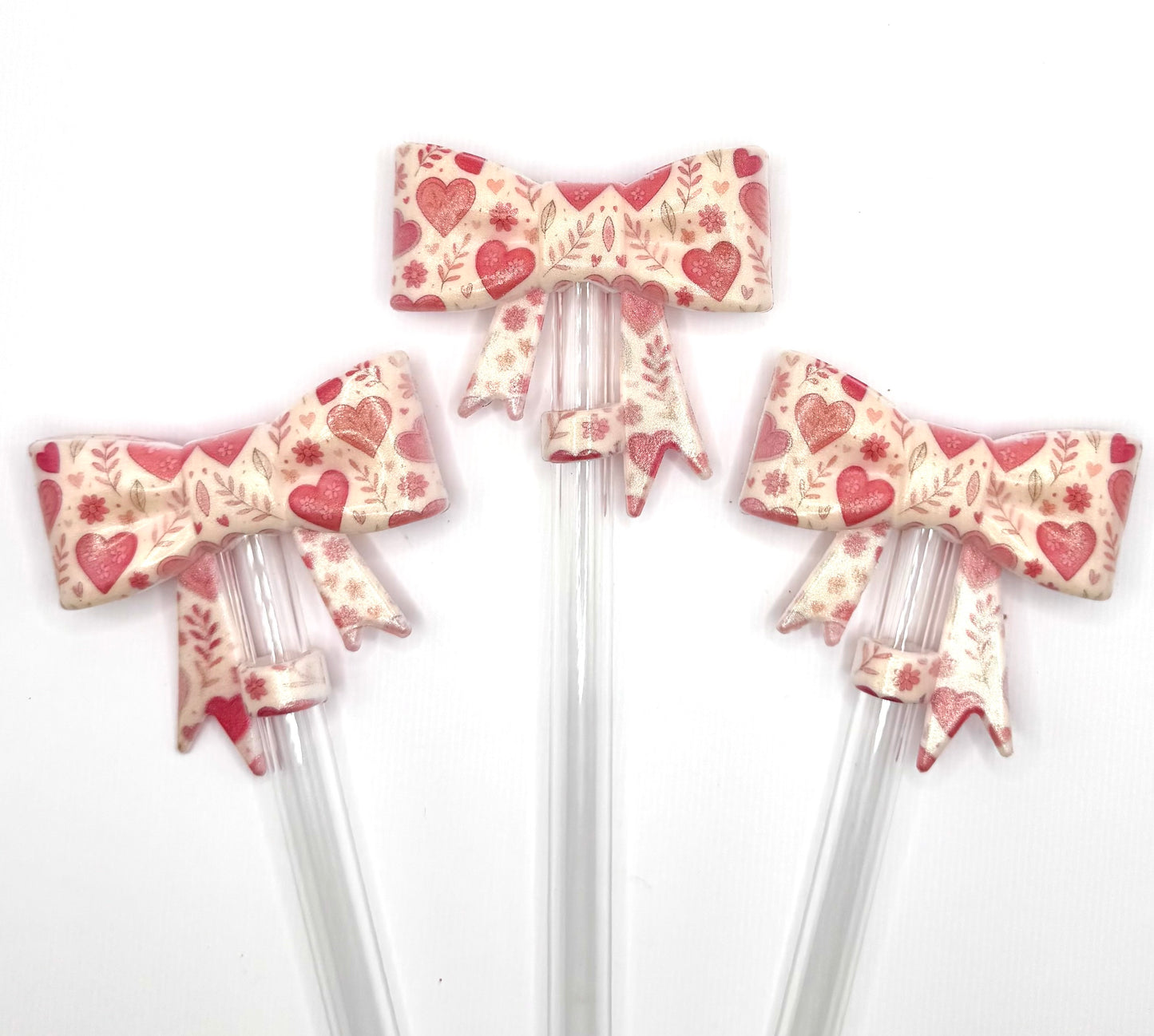 Vintage hearts big bow silicone straw topper (HBK exclusive)