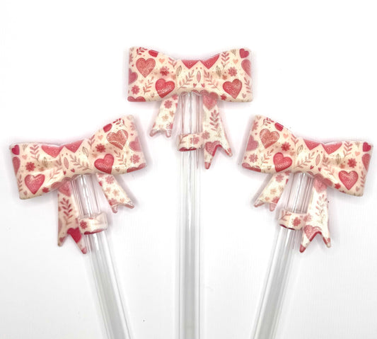 Vintage hearts big bow silicone straw topper (HBK exclusive)