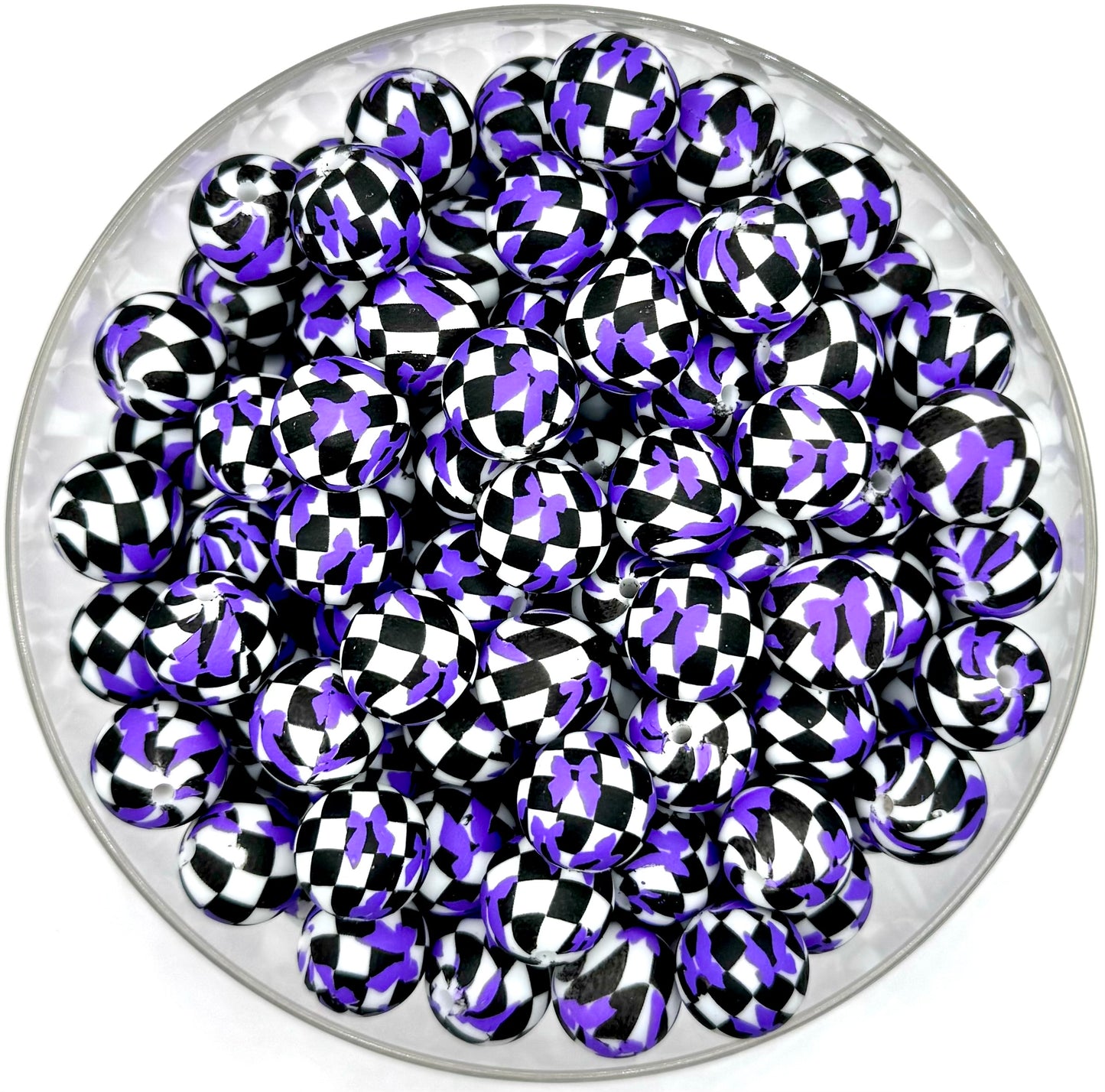 15mm purple bow checkered print (HBK exclusive) silicone bead